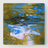 神秘的な水 スクエア壁時計 (正面)