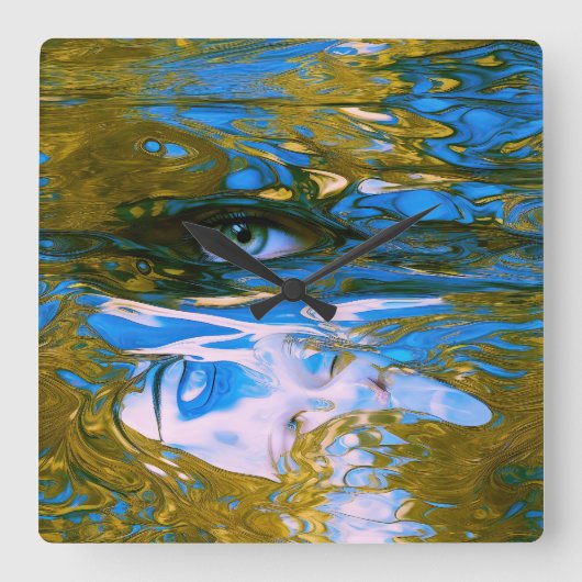 神秘的な水 スクエア壁時計 (正面)