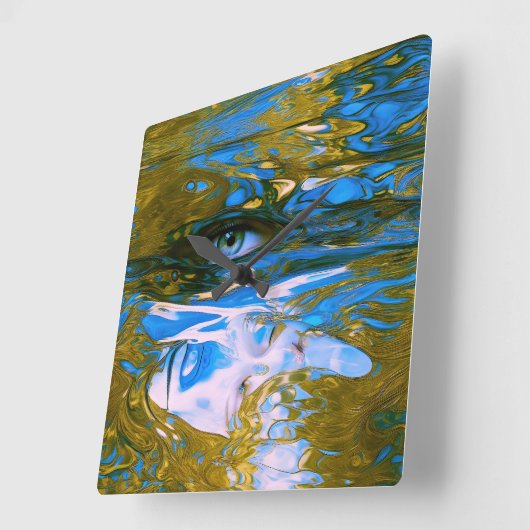 神秘的な水 スクエア壁時計 (傾斜)