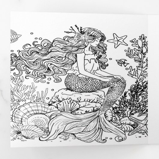 神秘的な海よくカラーリングカードを取得 三つ折り招待状 (内部最初)