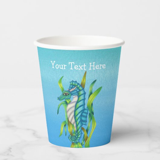 神秘的な海クリーチャー海馬の海藻の青 紙コップ (正面)