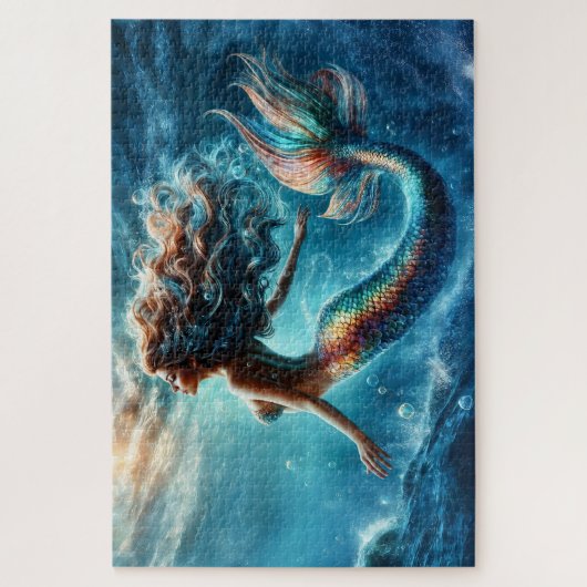 神秘的な海マーメイドサイレンのカラフルテールアート ジグソーパズル (縦)