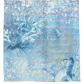 神秘的な海夢シーホースティール(緑がかった色)ブルー シャワーカーテン (正面)