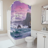 神秘的な海岸：紫の黄昏のエコー シャワーカーテン (インサイチュ)