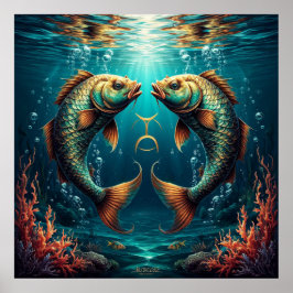 神秘的な海洋スタイルの魚座のギフト ポスター