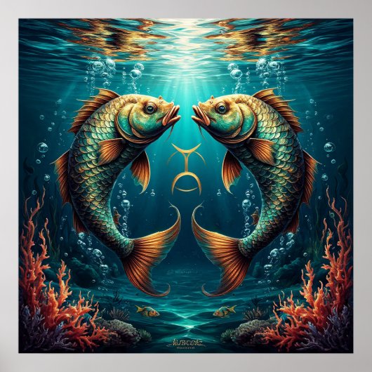 神秘的な海洋スタイルの魚座のギフト ポスター (正面)