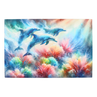 神秘的な海洋ダンス:サンゴの脾臓のイルカ メタルプリント