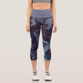 神秘的な渦巻き、灰色と紫の波 カプリレギンス (正面)