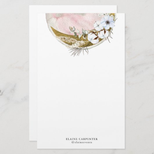 神秘的な満月ボヘミアンピンク文房具紙 便箋 (正面/裏面)