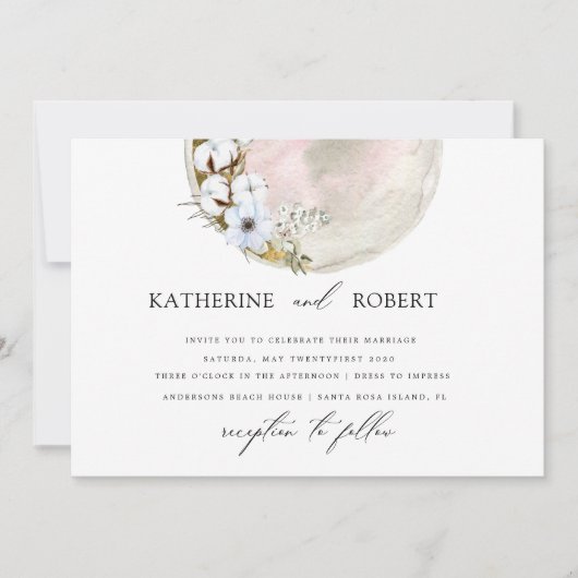 神秘的な満月ボヘミアン結婚ピンク 招待状 (正面)