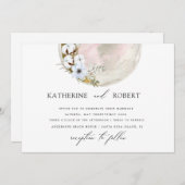 神秘的な満月ボヘミアン結婚ピンク 招待状 (正面/裏面)