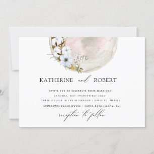 神秘的な満月ボヘミアン結婚ピンク 招待状