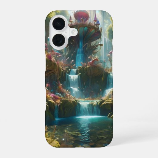 神秘的な滝の風景 iPhone 16ケース (裏面)