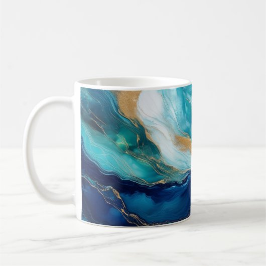 神秘的な潮流:コバルトとティールの芸術 コーヒーマグカップ (左)
