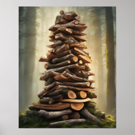 神秘的な火の木の積み上げ芸術 ポスター