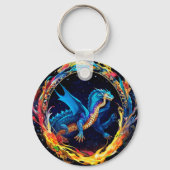 神秘的な炎に囲まれた魔法のブルードラゴン キーホルダー (裏面)