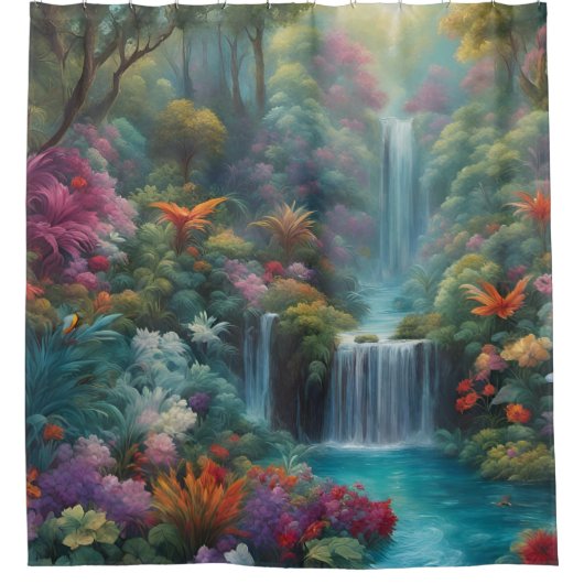 「神秘的な熱帯滝」 シャワーカーテン (正面)