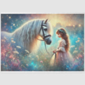 神秘的な牧場の馬と少女のデコパージュ 薄葉紙 (正面)