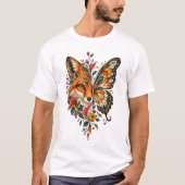 神秘的な狐と蝶の花柄 – 空想的な自然A Tシャツ (正面)