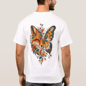 神秘的な狐と蝶の花柄 – 空想的な自然A Tシャツ (裏面)