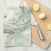 神秘的な狐の竜の水彩画 (1) キッチンタオル (四つ折り)