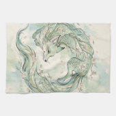 神秘的な狐の竜の水彩画 (1) キッチンタオル (横)