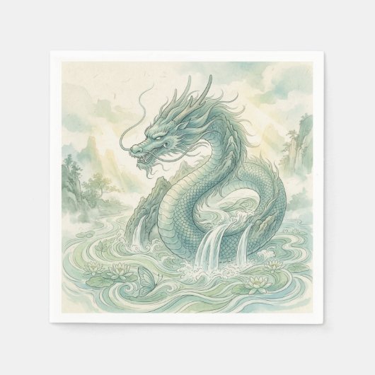神秘的な狐の竜の水彩画 (2) スタンダードカクテルナプキン (正面)