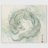神秘的な狐の竜 水彩アート (1) ラッピングペーパー (フラット)