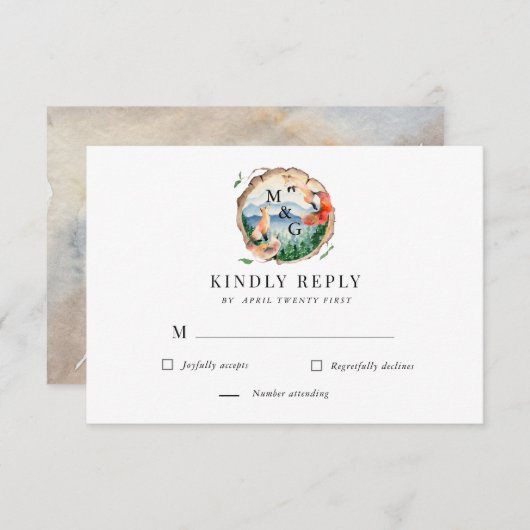 神秘的な狐の素朴なRSVP返信カード 出欠カード (正面/裏面)