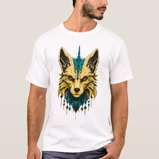 神秘的な狐の頭、高貴で神秘的。 Tシャツ (正面)