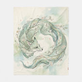 神秘的な狐竜の水彩画 (1) フリースブランケット (正面)