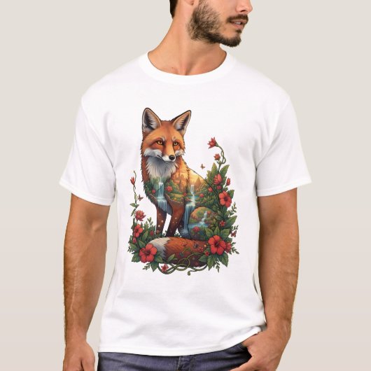 神秘的な狐 熱帯の寺院 風景 野生動物 Tシャツ (正面)