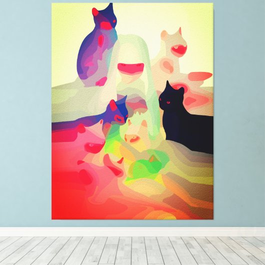 神秘的な猫とスピリッツ – 鮮やか抽象芸術アニメアート キャンバスプリント (インサイチュ (ウッドフロア))