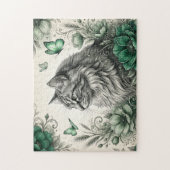 神秘的な猫と花 ジグソーパズル (縦)