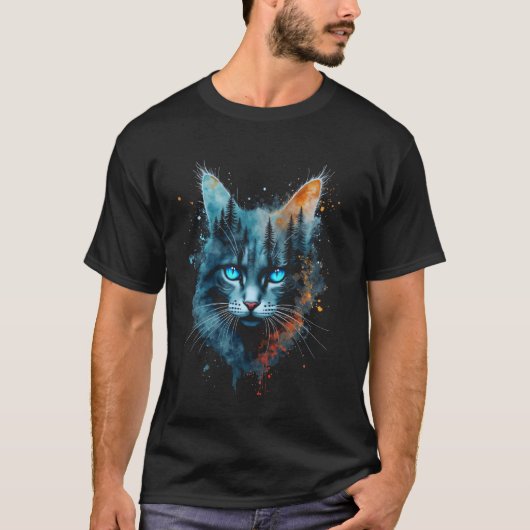 神秘的な猫のアート Tシャツ (正面)