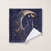 神秘的な猫の月 – 天パーソナライズされたの贈り物 バスタオルセット (ウォッシュタオル)
