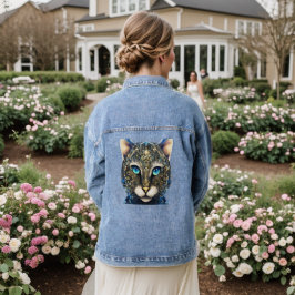 神秘的な猫の深さ – 聖幾何学の猫 デニムジャケット