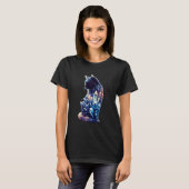 神秘的な猫の融合 美しい 天体 ユニーク Tシャツ (正面フル)