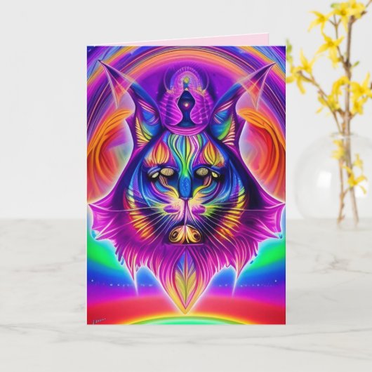 神秘的な猫グリーティングカード カード (黄色い花)