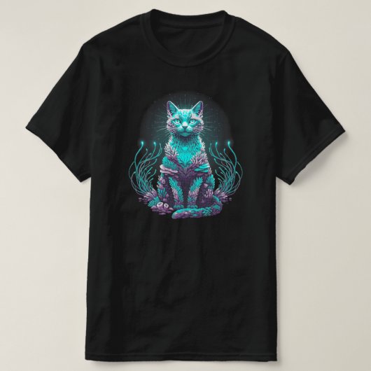 神秘的な珊瑚猫 | ブラックのみ Tシャツ (デザイン正面)