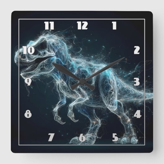 神秘的な環境の中のエーテル系恐竜 スクエア壁時計 (正面)