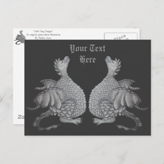 神秘的な生き物のかわいい小さな灰色の竜 ポストカード (正面/裏面)