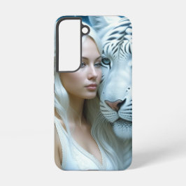 神秘的な白いトラと女性 SAMSUNG GALAXY S22ケース