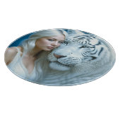 神秘的な白い虎と女性の魔法 カッティングボード (角)