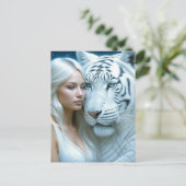 神秘的な白い虎と女 ポストカード (スタンド正面)