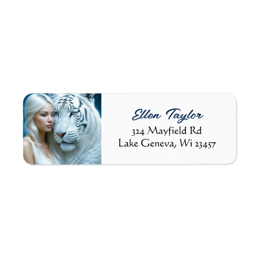 神秘的な白い虎と女 ラベル (正面)