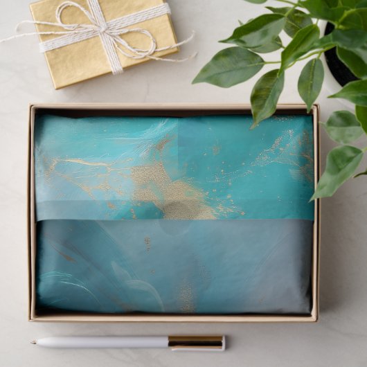 神秘的な白とティール（緑がかった色）・ドラゴンのデカップージ 薄葉紙 (ギフト)