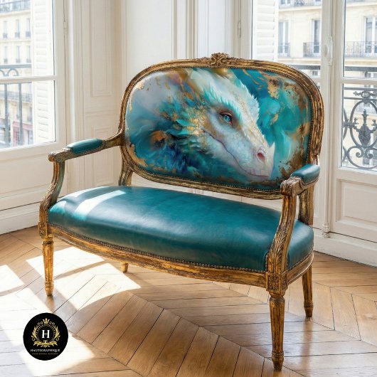 神秘的な白とティール(緑がかった色)・ドラゴンのデカップージ 薄葉紙