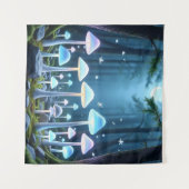 神秘的な白熱［赤熱］光を放つキノコ タペストリー (正面(横))