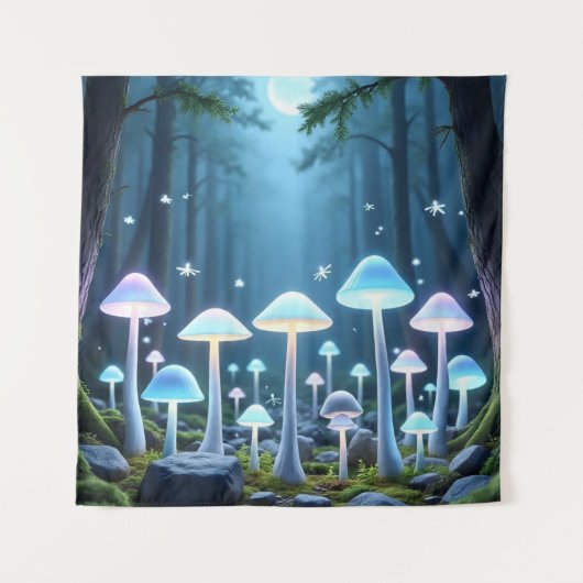 神秘的な白熱［赤熱］光を放つキノコ タペストリー (正面)